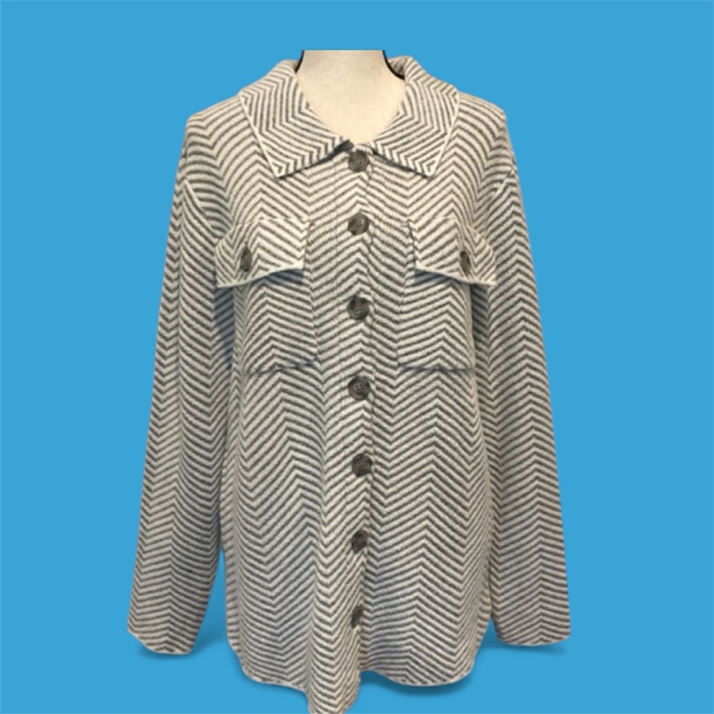 NEW! NWT! William Rast Gray Chevron Sweater Jacket: Women’s Large